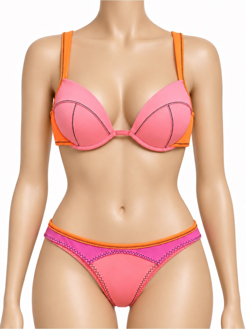 Victoria's Secret Pink & Orange Colorblock Push-Up Bikini